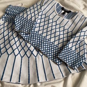 BCBG Max Azria flair skirt blue and white patterned stretchy fit size small